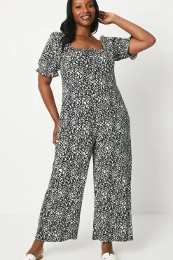 Curve Mono Print Ruffle Neck Jumpsuit