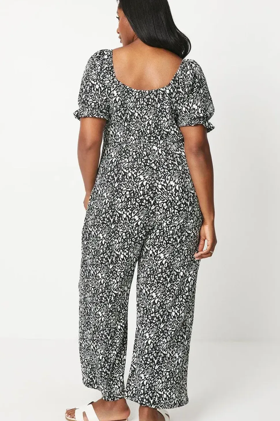 Curve Mono Print Ruffle Neck Jumpsuit