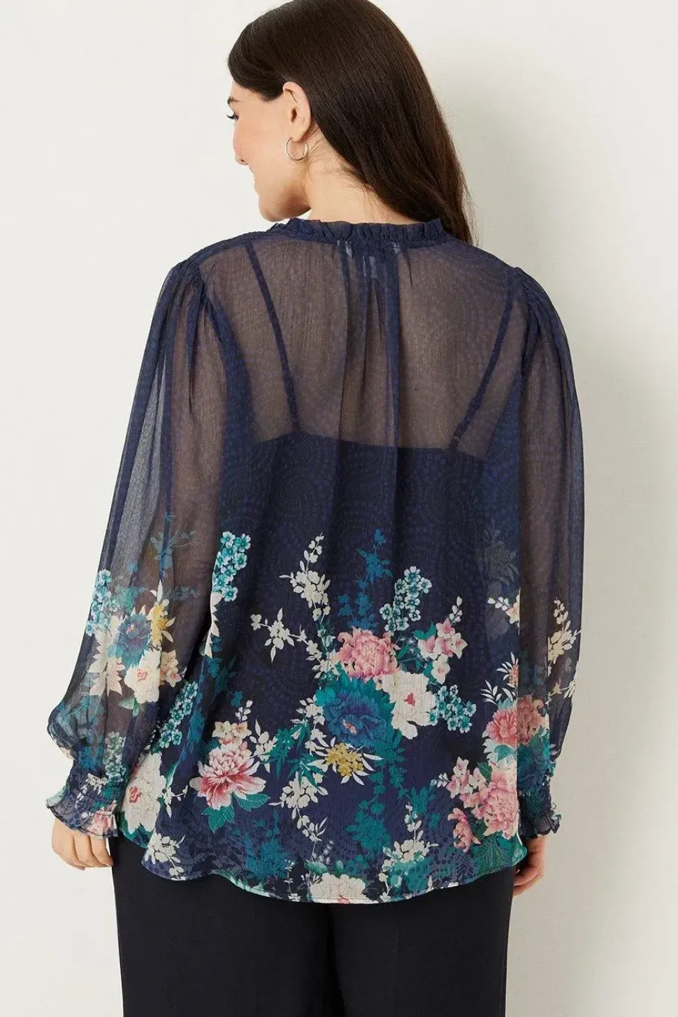 Curve Navy Floral Border Print Blouse