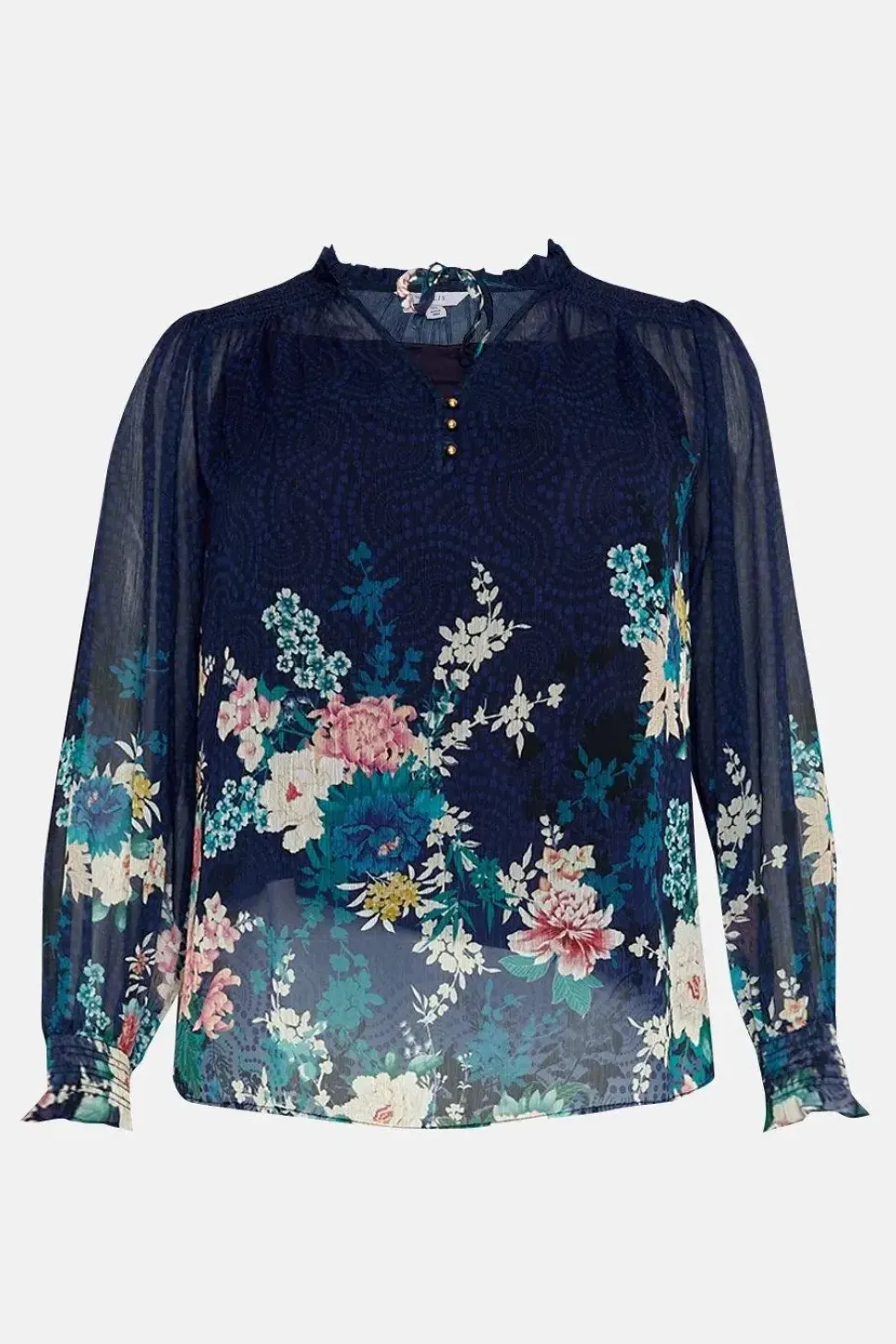 Curve Navy Floral Border Print Blouse