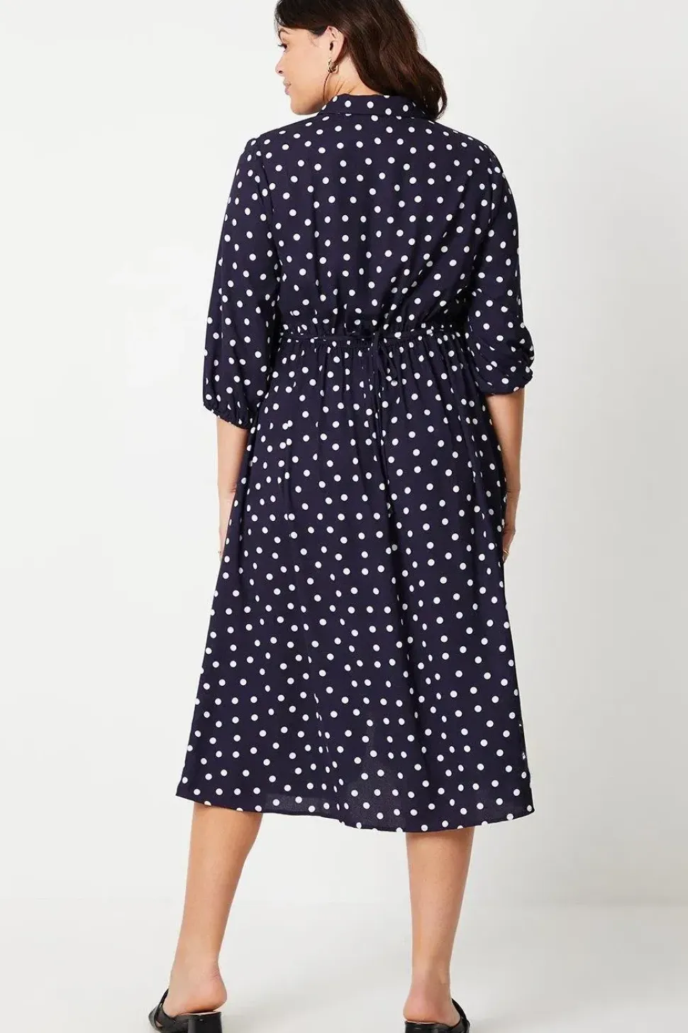 Curve Navy Spot Midi Shirt Dress