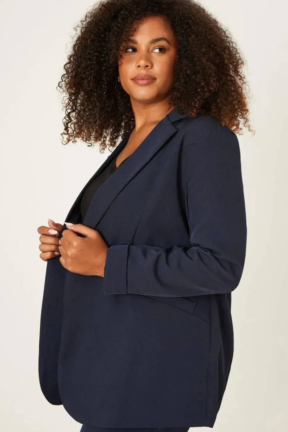 Curve Navy Turn Back Cuff Blazer