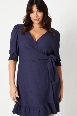 Curve Navy Wrap Mini Dress