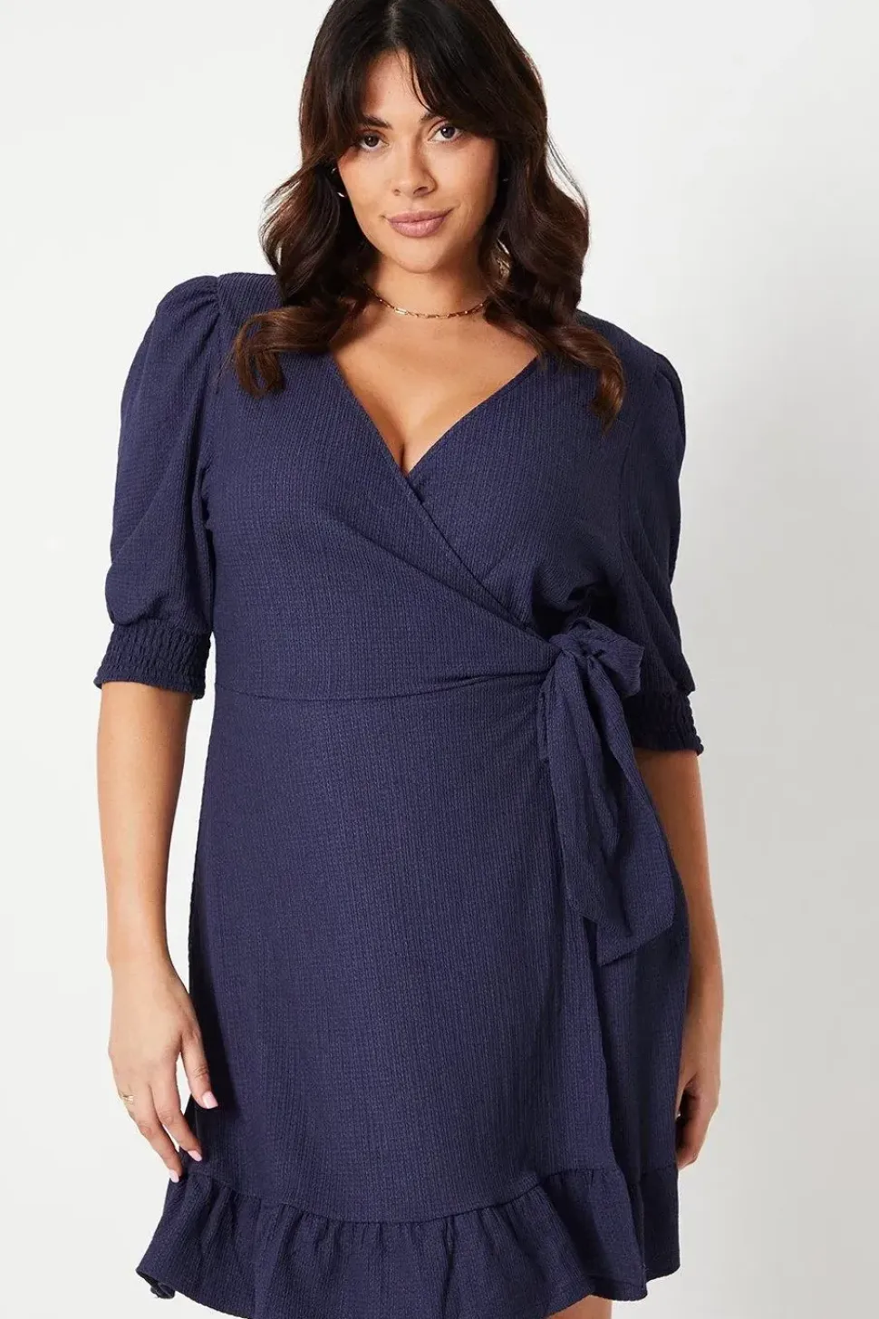 Curve Navy Wrap Mini Dress
