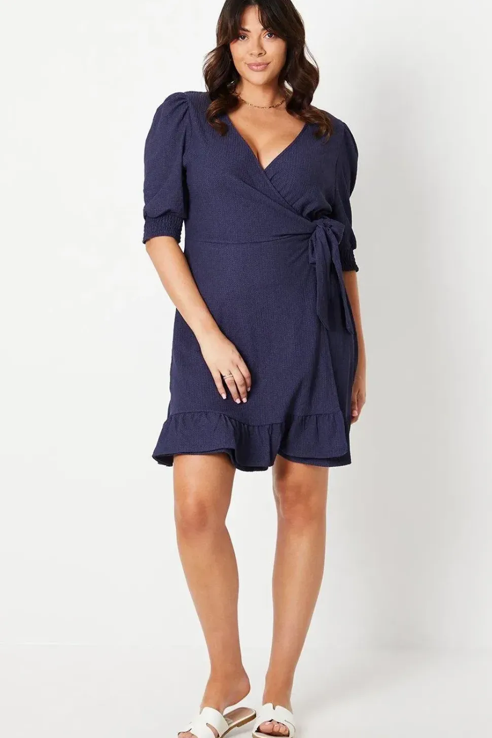 Curve Navy Wrap Mini Dress