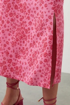 Curve Pink Floral Midi Skirt