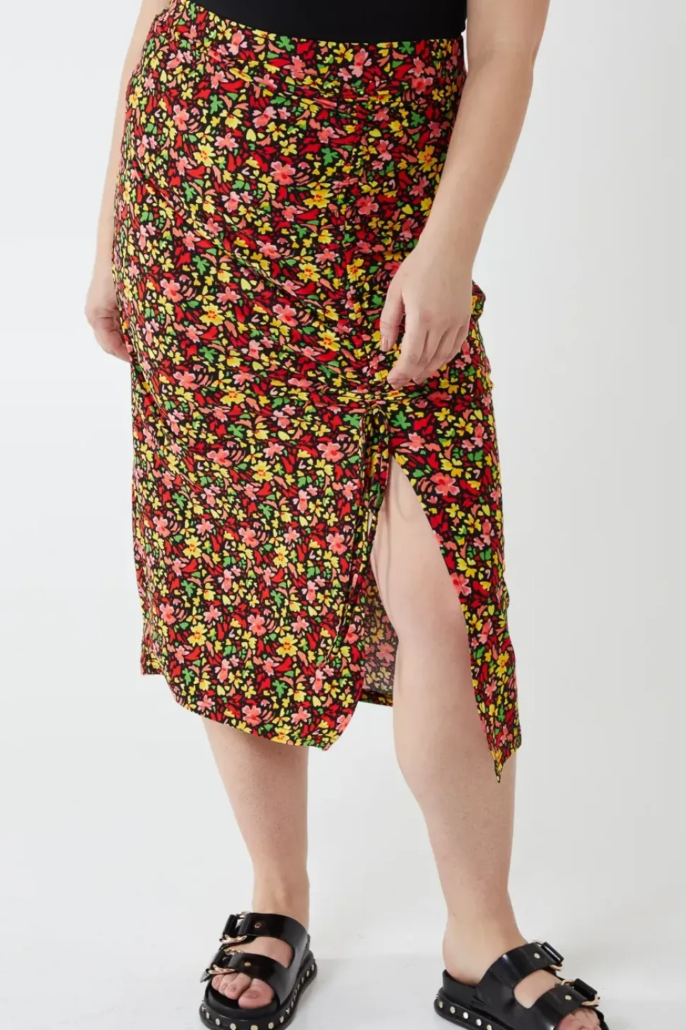 Curve Plus Size Ruched Front Midi Skirt
