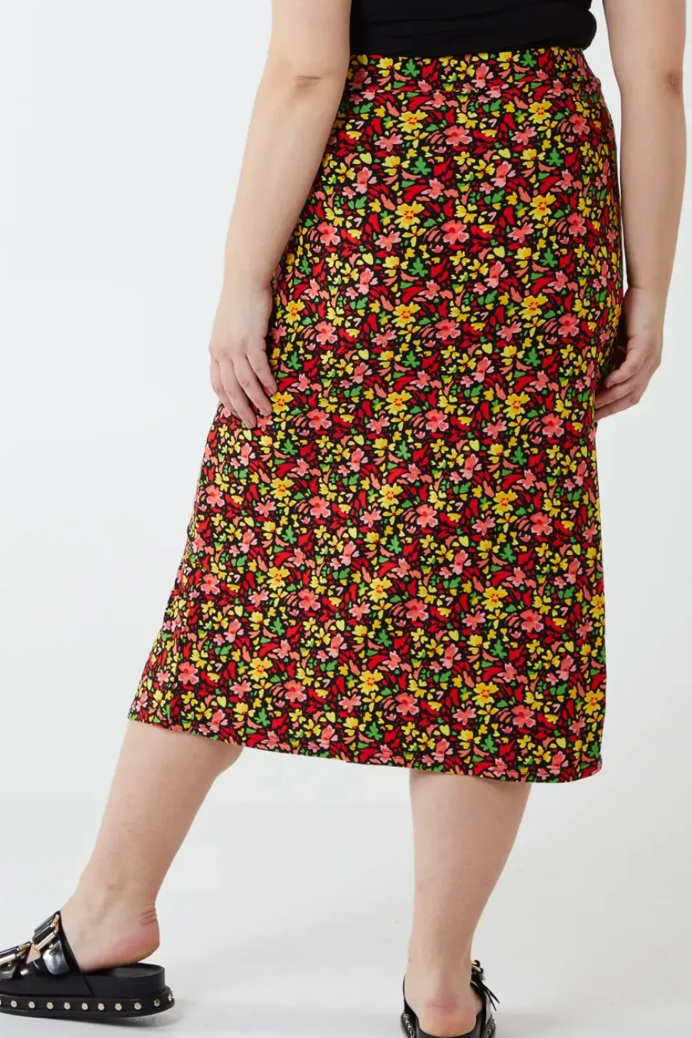 Curve Plus Size Ruched Front Midi Skirt