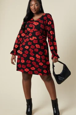 Curve Ruched Front Long Sleeve Dress