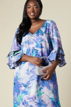 Curve Satin Ruffle Sleeve Shift