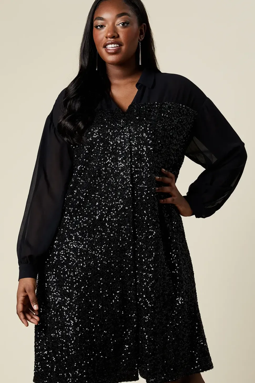 CURVE SEQUIN SHIRT DRESS
