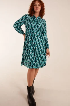 Curve Shirred Bust Long Sleeve Shirt Dress