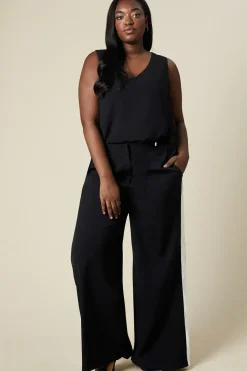 Curve Side Stripe Elasticated Wide Leg Trousers