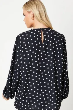 Curve Spot Pleat Yoke Long Sleeve Blouse