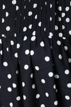 Curve Spot Pleat Yoke Long Sleeve Blouse