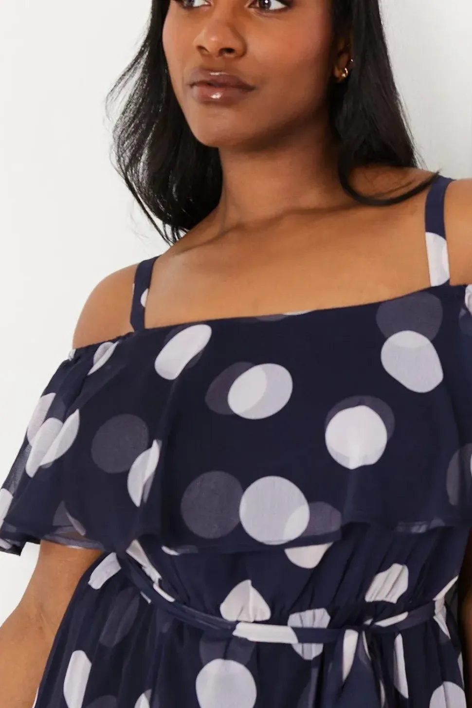 Curve Spot Ruffle Front Midi Dress