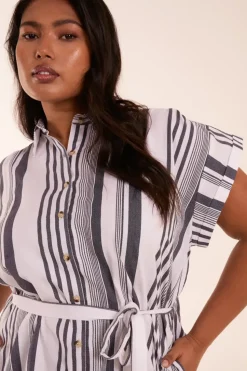 Curve Stripe Button Front Shirt Dress