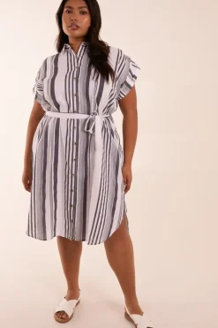 Curve Stripe Button Front Shirt Dress