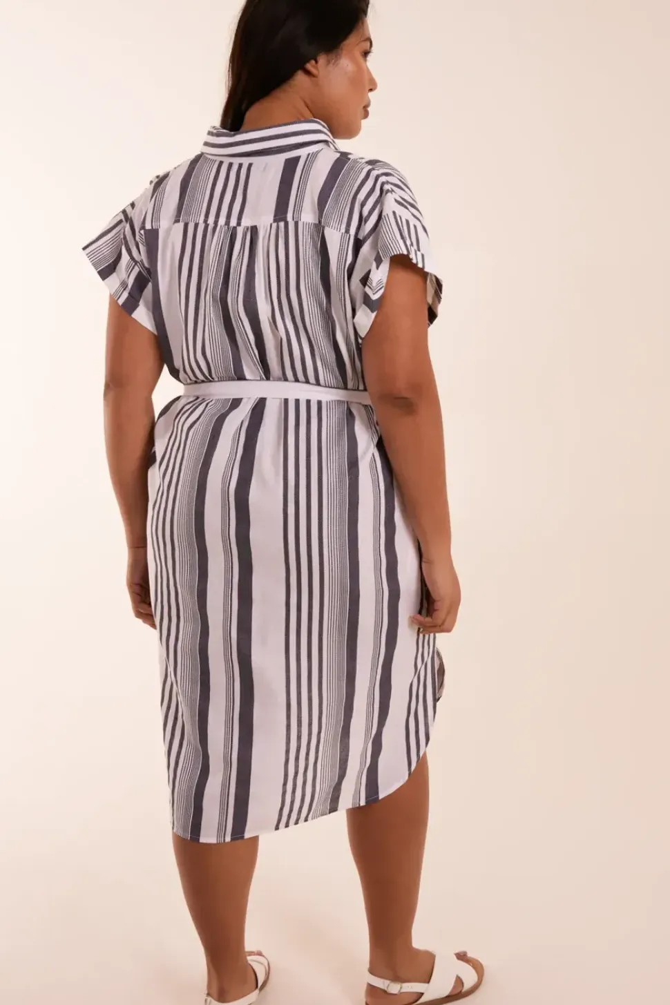 Curve Stripe Button Front Shirt Dress