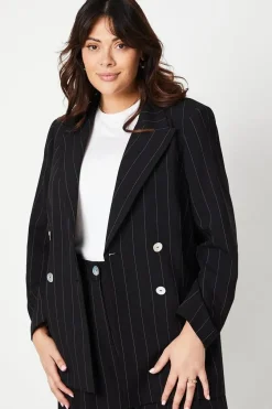 Curve Stripe Longline Double Breasted Blazer