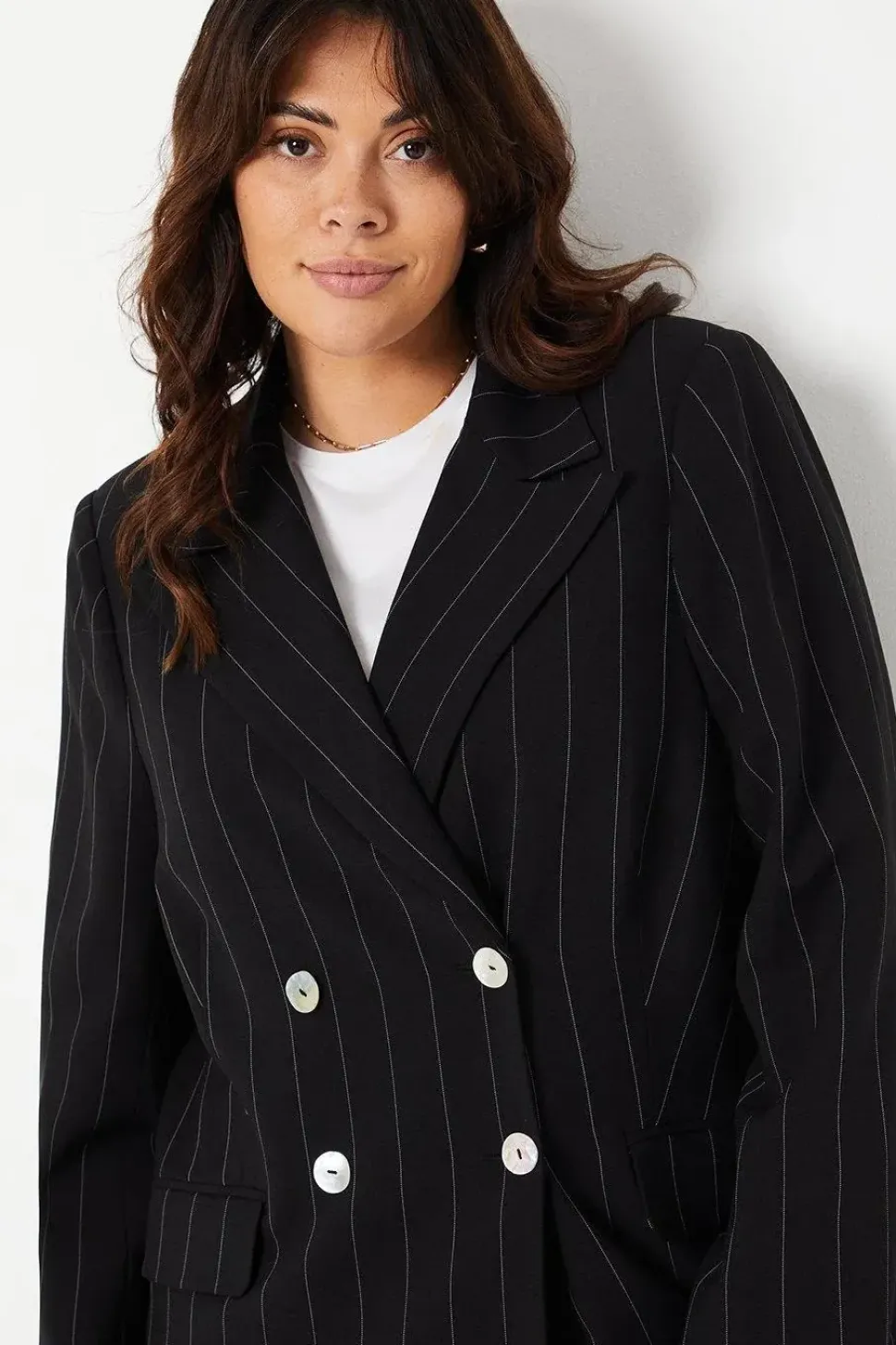 Curve Stripe Longline Double Breasted Blazer