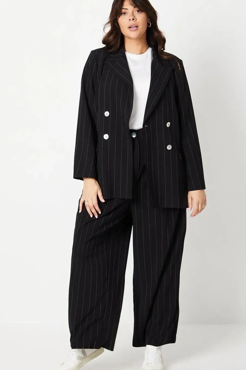 Curve Stripe Longline Double Breasted Blazer