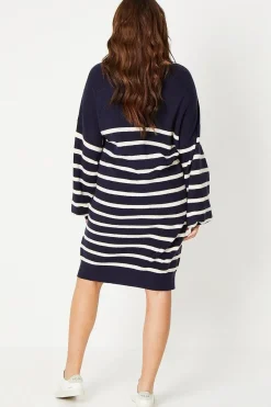 Curve Stripe Stitch Detail Longline V Neck Jumper Dress