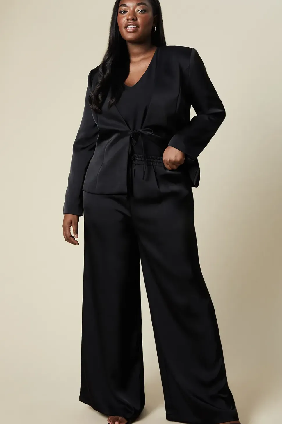 Curve Tie Detail Wide Leg Trousers