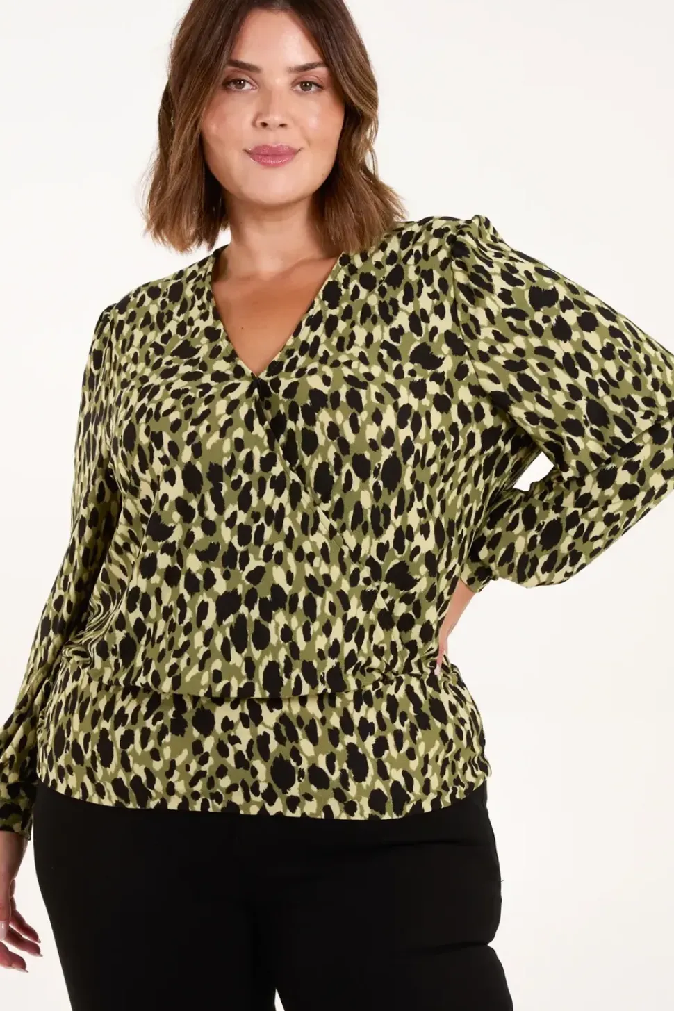 Curve Wrap Front Leopard Print Top