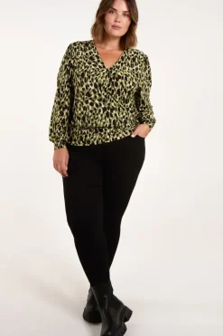 Curve Wrap Front Leopard Print Top