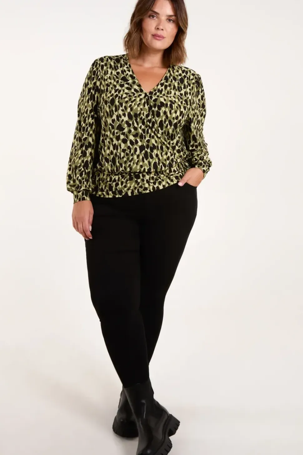 Curve Wrap Front Leopard Print Top