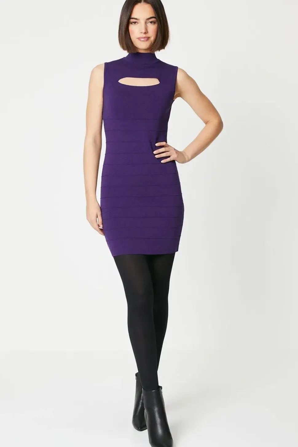 Cut Out Detail Body Con Ribbed Dress