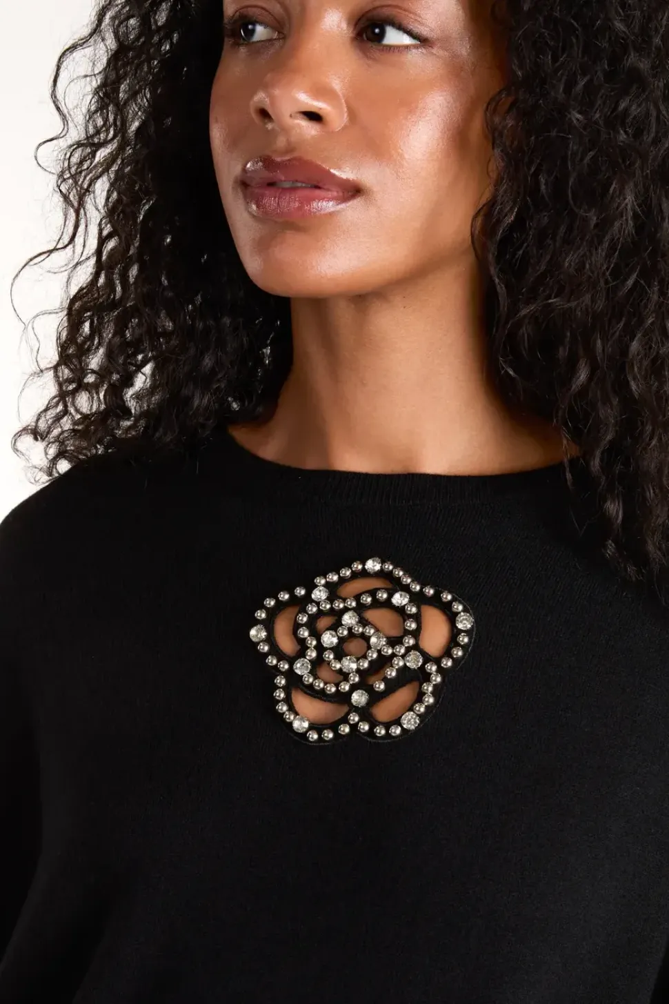 Cut out Flower Pearl Details Jumper