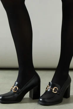 Daffie Snaffle Detail High Block Heel Loafers