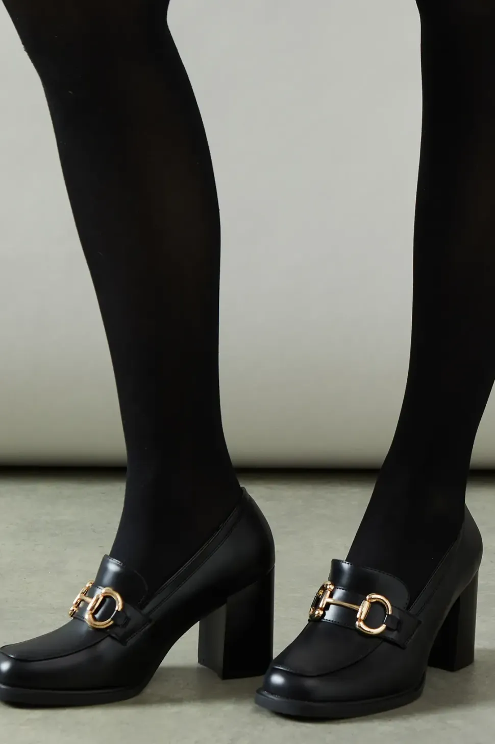 Daffie Snaffle Detail High Block Heel Loafers