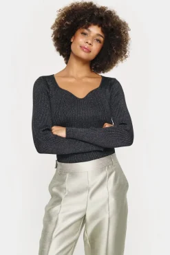 DagnySZ Sweetheart Neck Glitter Knit Top-