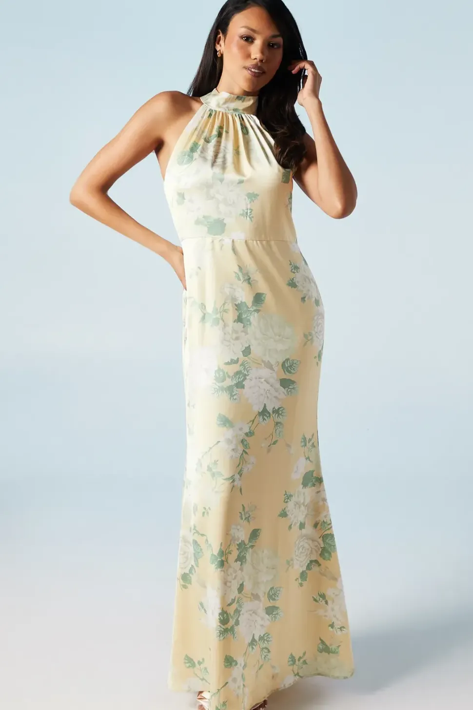 Dahlia Printed Satin Halterneck Bridesmaid Dress