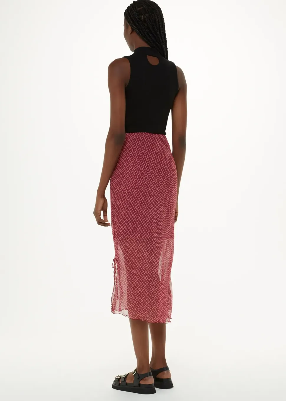Dainty Net Tie Detail Midi Skirt-