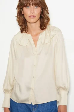 Daisy Frill Collar Satin Blouse Ivory