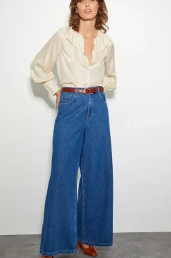 Daisy Frill Collar Satin Blouse Ivory