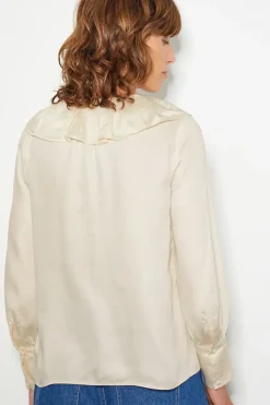 Daisy Frill Collar Satin Blouse Ivory