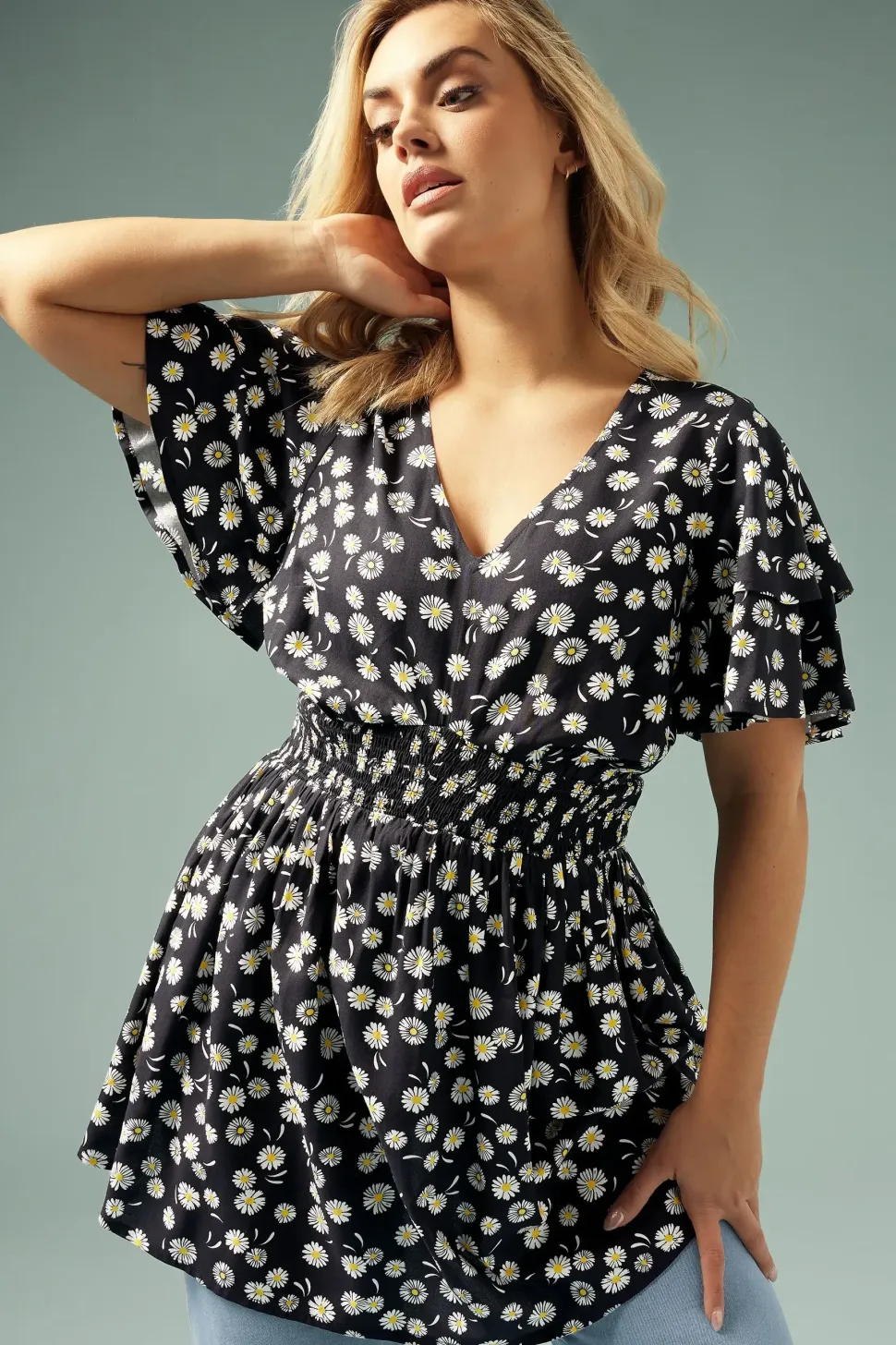 Daisy Print Peplum Top