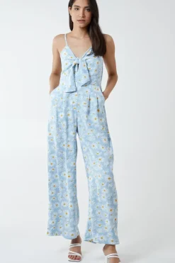 Daisy Print Tie Front Jumpsuit