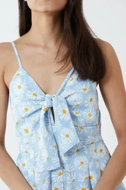 Daisy Print Tie Front Jumpsuit