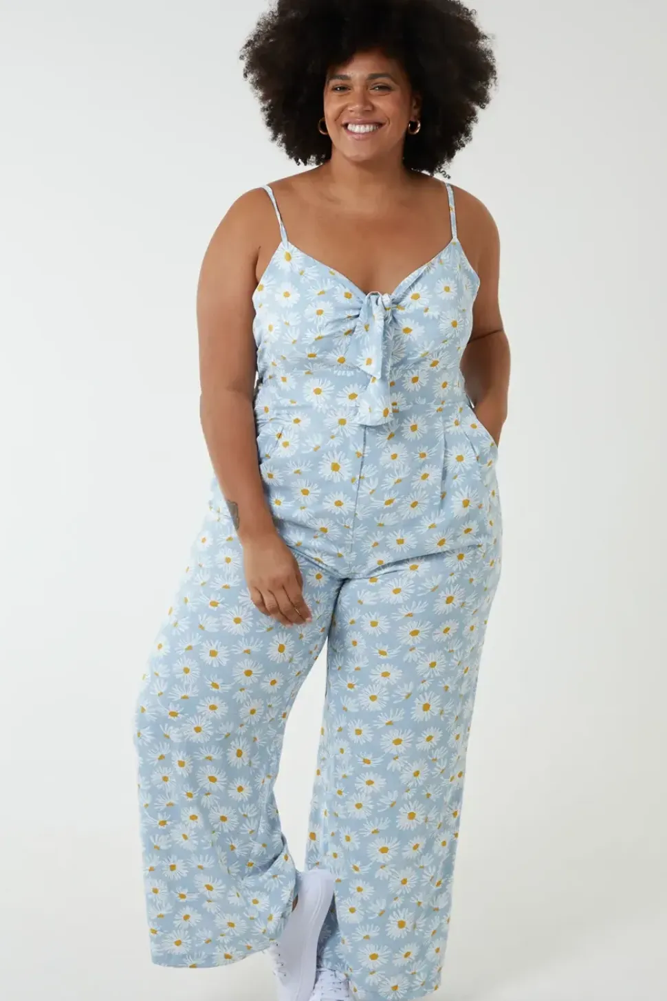 Daisy Print Tie Front Jumpsuit