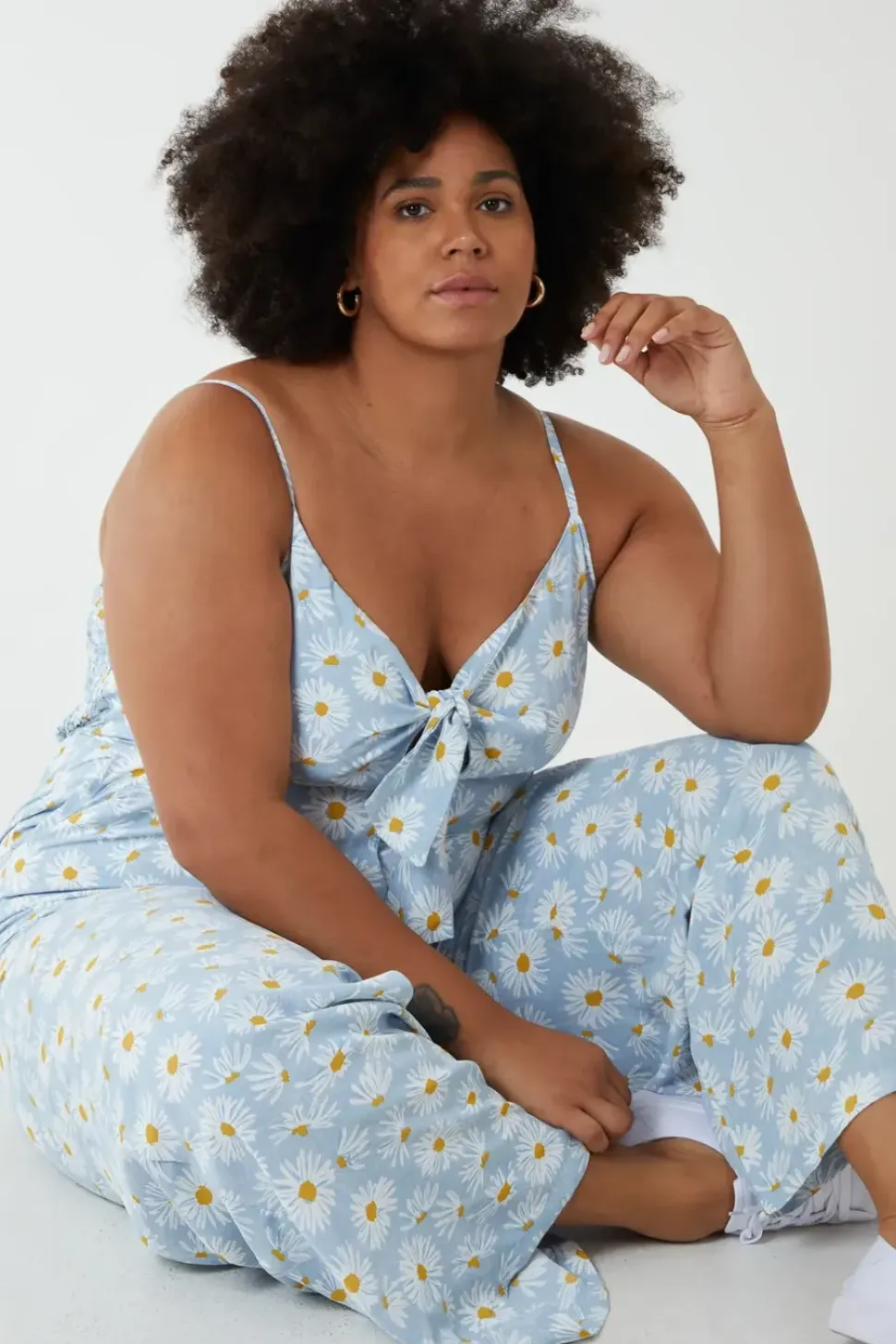 Daisy Print Tie Front Jumpsuit