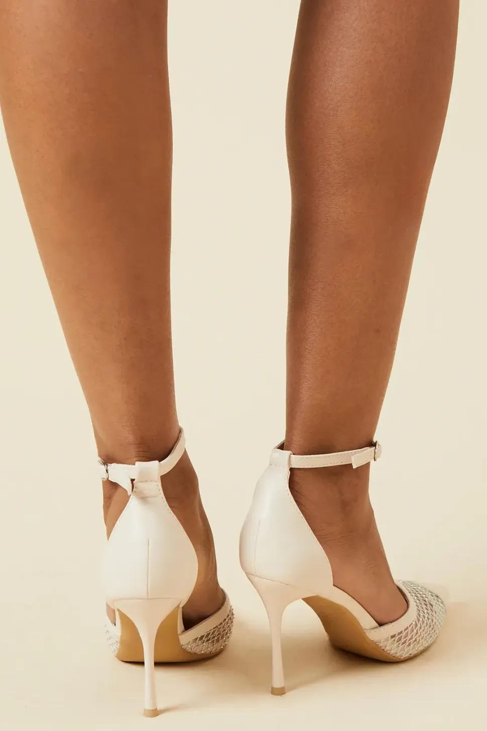 Dallet Mesh Diamante Ankle Strap Stiletto Court Shoe