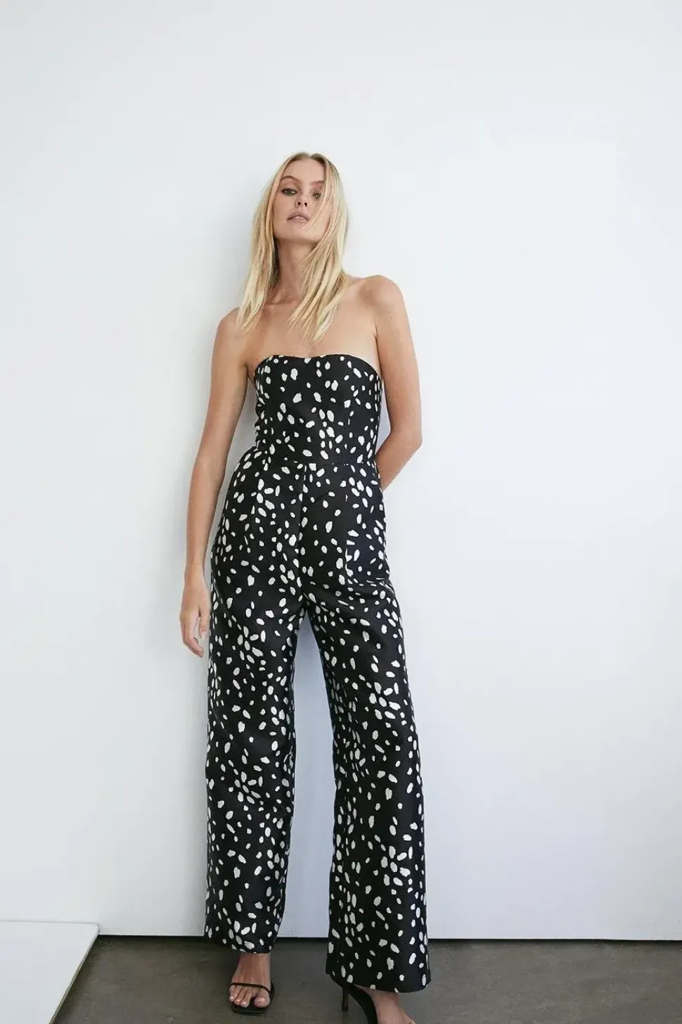 Dalmatian Print Satin Twill Bandeau Jumpsuit