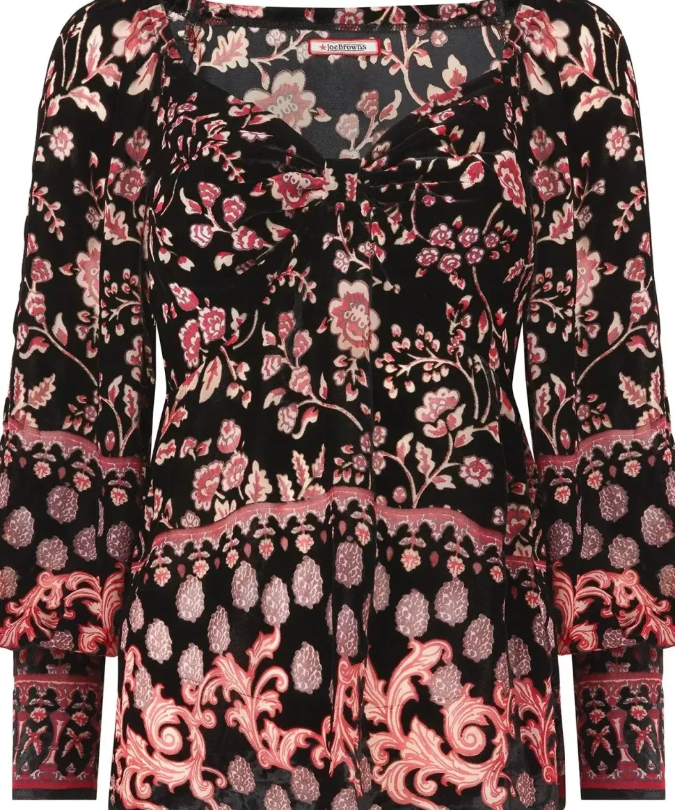 Dark Floral Balloon Sleeve Devore Shirt