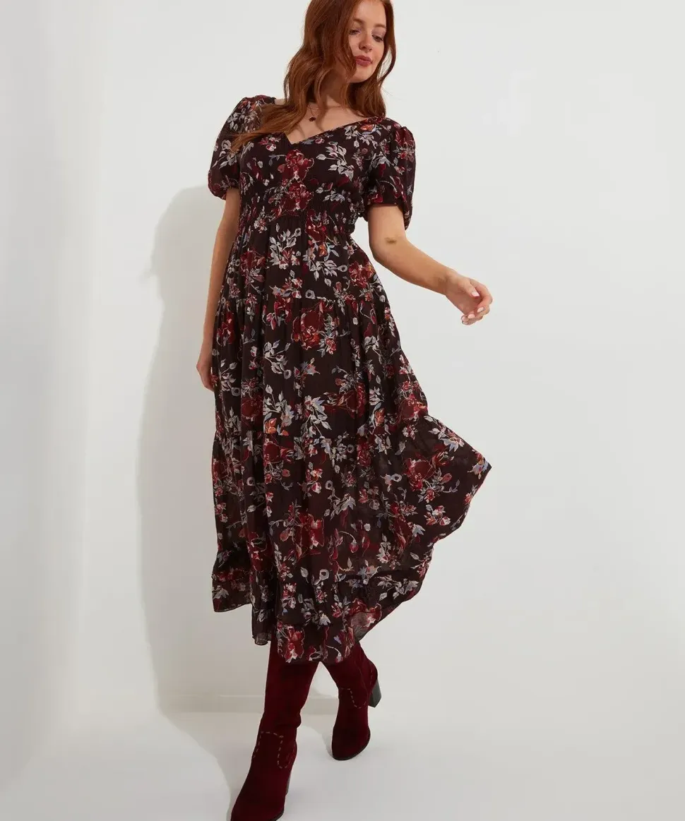 Dark Floral Elasticated Maxi Dress